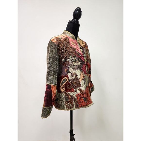 Drapers and Damons Jacket Patchwork Boho 3/4 Sleeves Size P/M Band Collar - Picture 2 of 10
